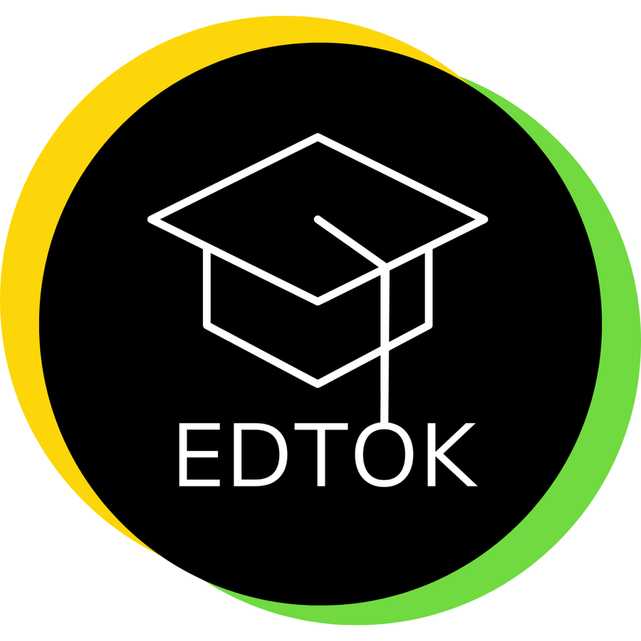 EdTok app logo, white line-art graduation cap in a black circle with offset yellow and green rings